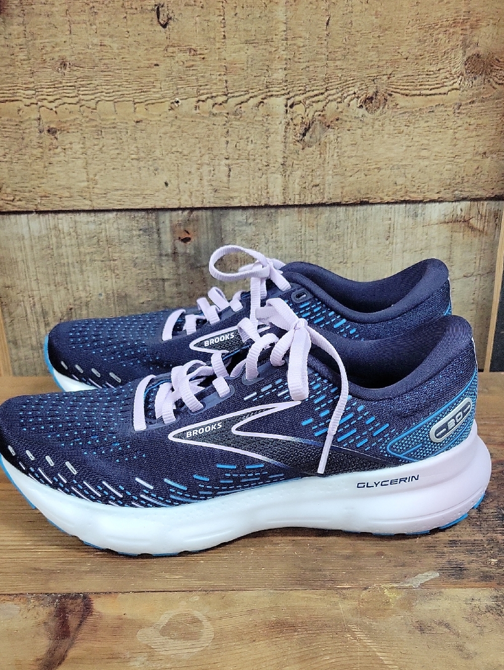 Brooks Women's Glycerin Running Shoes in Navy with Light Pink and Teal Accents